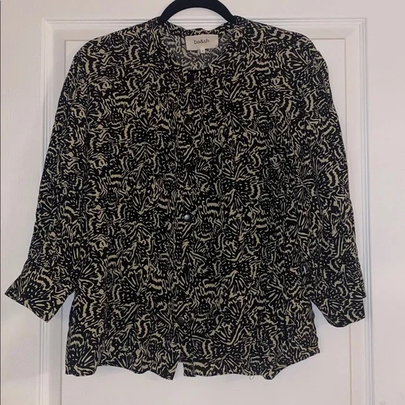 ba&sh Lio Pintucked Shirt Abstract Blouse 100% viscose half sleeves Size 2 - Picture 5 of 16